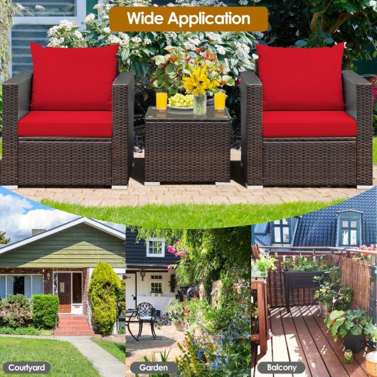  - 3 Pcs Patio Conversation Rattan Furniture Set with Cushion - Outdoor Style Company