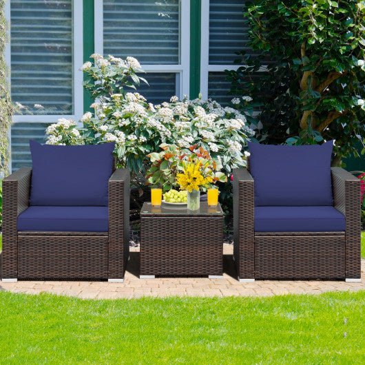  - 3 Pcs Patio Conversation Rattan Furniture Set with Cushion - Outdoor Style Company