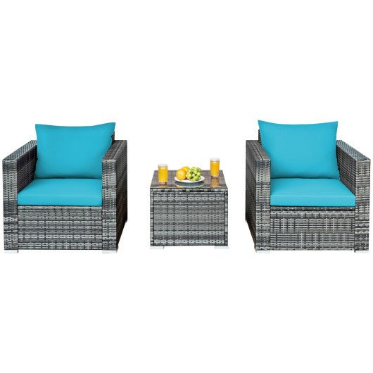  - 3 Pcs Patio Rattan Furniture Bistro Sofa Set with Cushioned - Outdoor Style Company