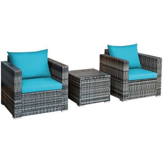  - 3 Pcs Patio Rattan Furniture Bistro Sofa Set with Cushioned - Outdoor Style Company