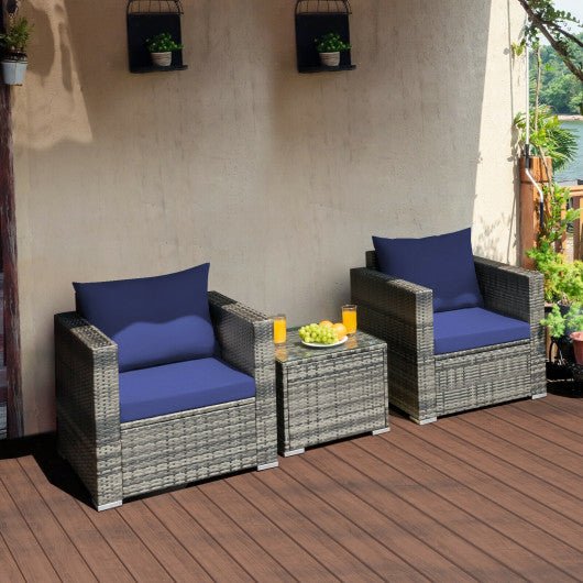  - 3 Pcs Patio Rattan Furniture Bistro Sofa Set with Cushioned - Outdoor Style Company