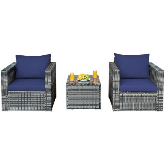  - 3 Pcs Patio Rattan Furniture Bistro Sofa Set with Cushioned - Outdoor Style Company