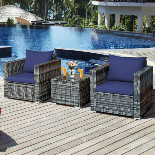  - 3 Pcs Patio Rattan Furniture Bistro Sofa Set with Cushioned - Outdoor Style Company