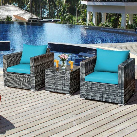  - 3 Pcs Patio Rattan Furniture Bistro Sofa Set with Cushioned - Outdoor Style Company