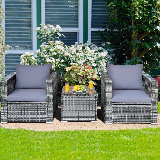  - 3 Pcs Patio Rattan Furniture Bistro Sofa Set with Cushioned - Outdoor Style Company