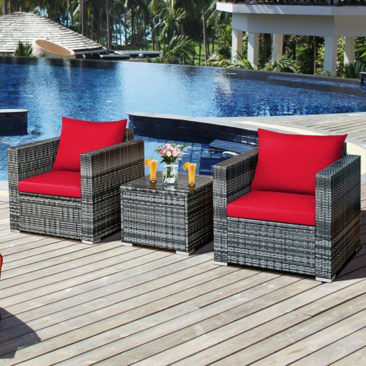  - 3 Pcs Patio Rattan Furniture Bistro Sofa Set with Cushioned - Outdoor Style Company