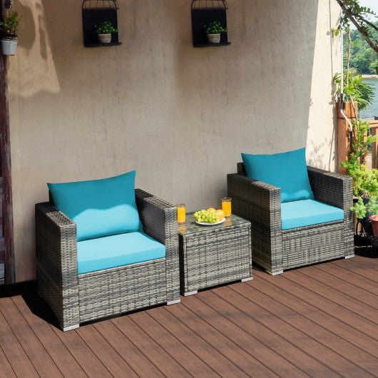  - 3 Pcs Patio Rattan Furniture Bistro Sofa Set with Cushioned - Outdoor Style Company