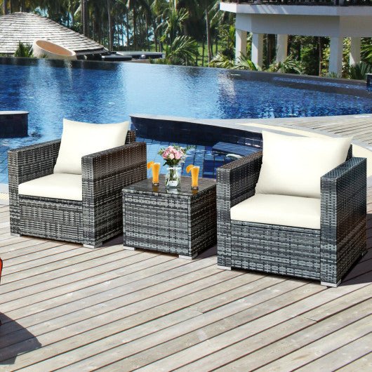  - 3 Pcs Patio Rattan Furniture Bistro Sofa Set with Cushioned - Outdoor Style Company