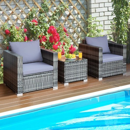  - 3 Pcs Patio Rattan Furniture Bistro Sofa Set with Cushioned - Outdoor Style Company