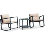  - 3 Pcs Wicker Rocking Bistro Set with Glass Coffee Table and Storage Shelf - Outdoor Style Company