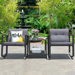  - 3 Pcs Wicker Rocking Bistro Set with Glass Coffee Table and Storage Shelf - Outdoor Style Company