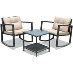  - 3 Pcs Wicker Rocking Bistro Set with Glass Coffee Table and Storage Shelf - Outdoor Style Company