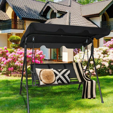  - 3 Person Steel Frame Patio Swing with Polyester Angle and Adjustable Canopy - Outdoor Style Company