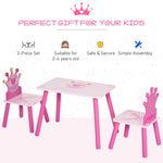 AOSOM-3-Piece Kids Wood Table and Chair Set, Children Desk Set with Crown Pattern, Gift for Girls Toddlers Age 3 to 8 Years Old, Pink - Outdoor Style Company