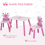 AOSOM-3-Piece Kids Wood Table and Chair Set, Children Desk Set with Crown Pattern, Gift for Girls Toddlers Age 3 to 8 Years Old, Pink - Outdoor Style Company