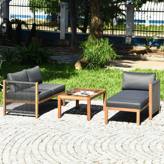  - 3 Piece Patio Acacia Sofa Set with Nylon Armrest - Outdoor Style Company