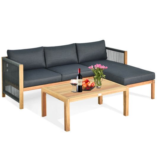  - 3 Piece Patio Acacia Sofa Set with Nylon Armrest - Outdoor Style Company