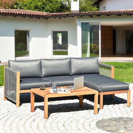  - 3 Piece Patio Acacia Sofa Set with Nylon Armrest - Outdoor Style Company