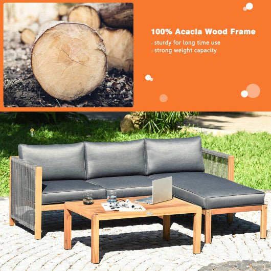  - 3 Piece Patio Acacia Sofa Set with Nylon Armrest - Outdoor Style Company