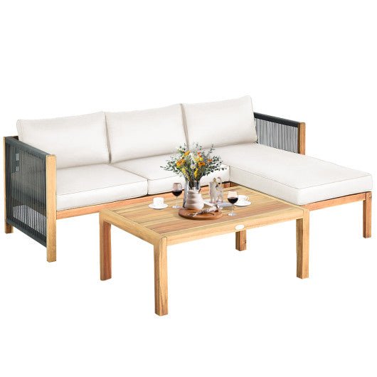  - 3 Piece Patio Acacia Sofa Set with Nylon Armrest - Outdoor Style Company