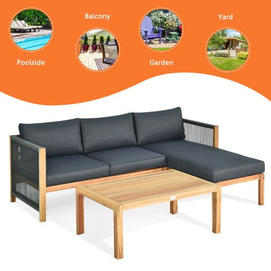  - 3 Piece Patio Acacia Sofa Set with Nylon Armrest - Outdoor Style Company