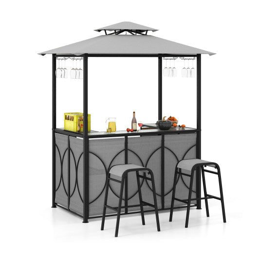  - 3 - Piece Patio Bar Set Grill Gazebo & 2 Bar Stools with Tempered Glass Bar Table - Outdoor Style Company