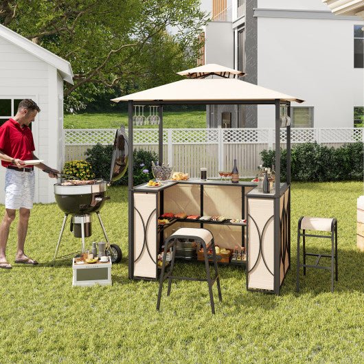  - 3 - Piece Patio Bar Set Grill Gazebo & 2 Bar Stools with Tempered Glass Bar Table - Outdoor Style Company