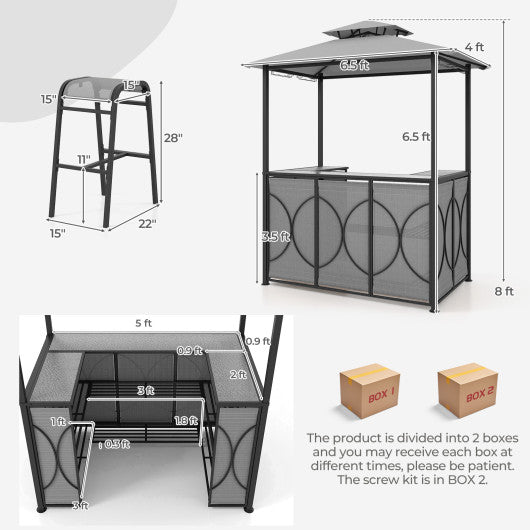  - 3 - Piece Patio Bar Set Grill Gazebo & 2 Bar Stools with Tempered Glass Bar Table - Outdoor Style Company