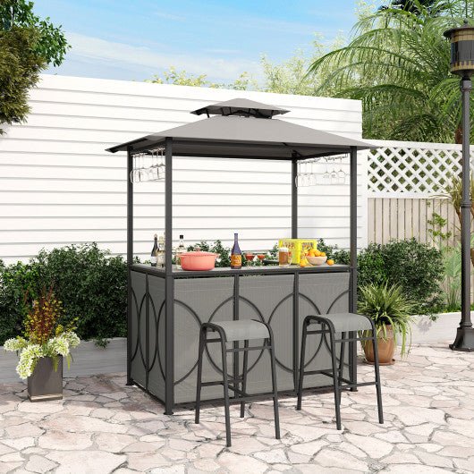  - 3 - Piece Patio Bar Set Grill Gazebo & 2 Bar Stools with Tempered Glass Bar Table - Outdoor Style Company