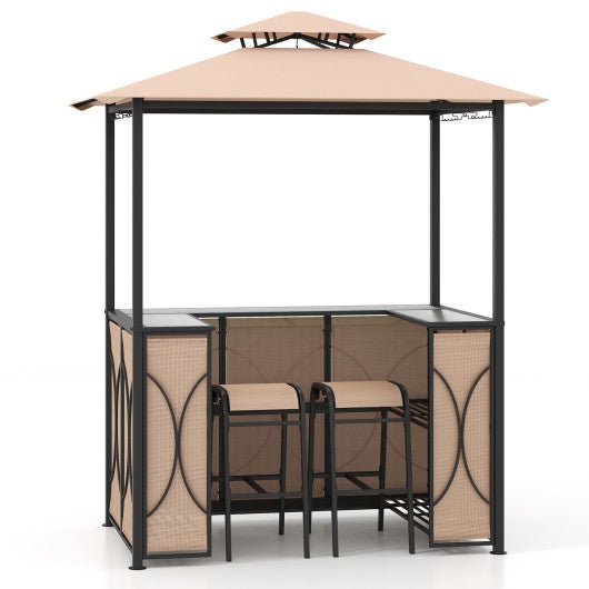  - 3 - Piece Patio Bar Set Grill Gazebo & 2 Bar Stools with Tempered Glass Bar Table - Outdoor Style Company