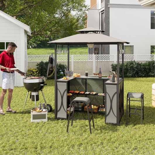  - 3 - Piece Patio Bar Set Grill Gazebo & 2 Bar Stools with Tempered Glass Bar Table - Outdoor Style Company