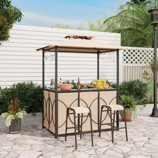  - 3 - Piece Patio Bar Set Grill Gazebo & 2 Bar Stools with Tempered Glass Bar Table - Outdoor Style Company