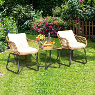  - 3 - Piece Patio Bistro Set with 2 Rattan Chairs and Square Glass Coffee Table - Outdoor Style Company