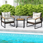  - 3 Piece Patio Conversation Set with Solid Acacia Wood Armrests and Tabletop - Outdoor Style Company