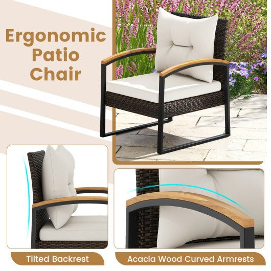  - 3 Piece Patio Conversation Set with Solid Acacia Wood Armrests and Tabletop - Outdoor Style Company