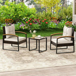  - 3 Piece Patio Conversation Set with Solid Acacia Wood Armrests and Tabletop - Outdoor Style Company