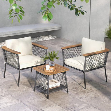  - 3 Piece Patio Furniture Set Rattan Chair Set with 2 - Tier Coffee Table - Outdoor Style Company