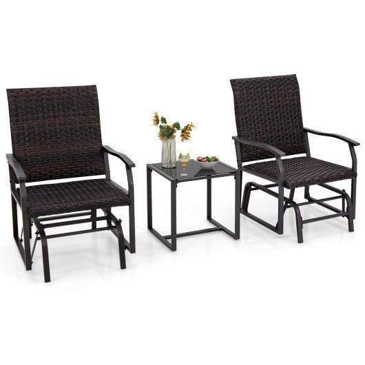  - 3 Piece Patio Gliding Set with Tempered Glass Coffee Table All Weather - Outdoor Style Company