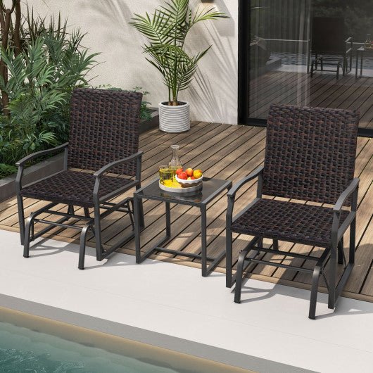  - 3 Piece Patio Gliding Set with Tempered Glass Coffee Table All Weather - Outdoor Style Company