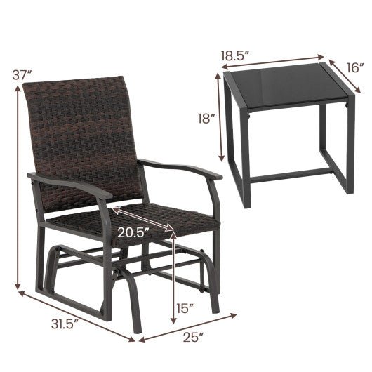  - 3 Piece Patio Gliding Set with Tempered Glass Coffee Table All Weather - Outdoor Style Company