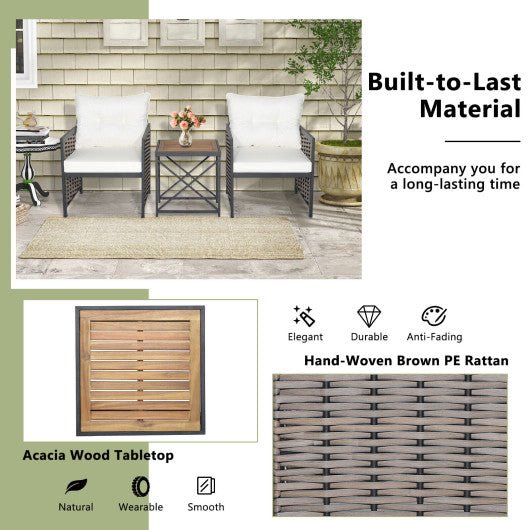  - 3 Piece Patio Rattan Furniture Set with Acacia Wood Tabletop - Outdoor Style Company