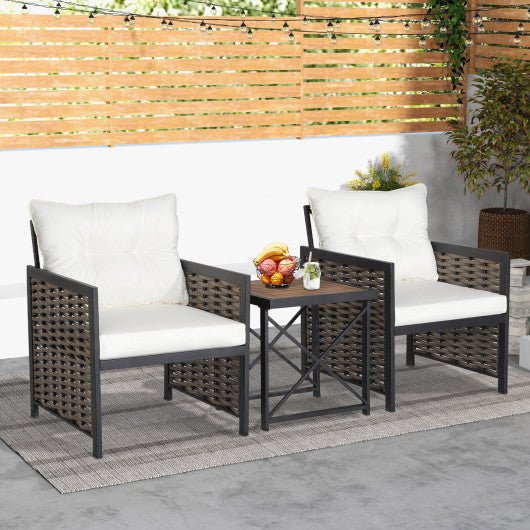  - 3 Piece Patio Rattan Furniture Set with Acacia Wood Tabletop - Outdoor Style Company