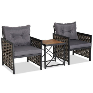  - 3 Piece Patio Rattan Furniture Set with Acacia Wood Tabletop - Outdoor Style Company