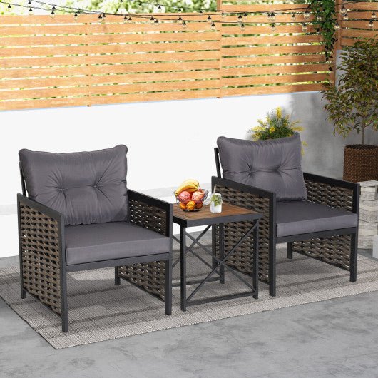  - 3 Piece Patio Rattan Furniture Set with Acacia Wood Tabletop - Outdoor Style Company
