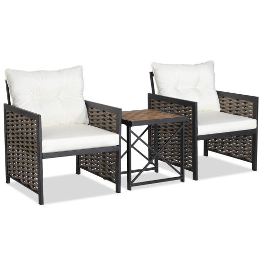  - 3 Piece Patio Rattan Furniture Set with Acacia Wood Tabletop - Outdoor Style Company