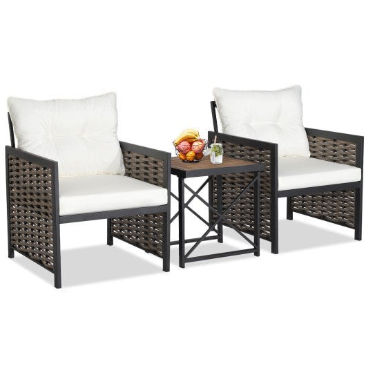  - 3 Piece Patio Rattan Furniture Set with Acacia Wood Tabletop - Outdoor Style Company