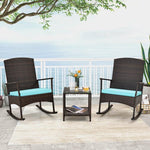  - 3 Piece Patio Rocking Set Wicker Rocking Chairs with 2 - Tier Coffee Table - Off White - Outdoor Style Company