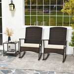  - 3 Piece Patio Rocking Set Wicker Rocking Chairs with 2 - Tier Coffee Table - Off White - Outdoor Style Company