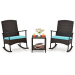  - 3 Piece Patio Rocking Set Wicker Rocking Chairs with 2 - Tier Coffee Table - Off White - Outdoor Style Company