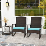  - 3 Piece Patio Rocking Set Wicker Rocking Chairs with 2 - Tier Coffee Table - Off White - Outdoor Style Company